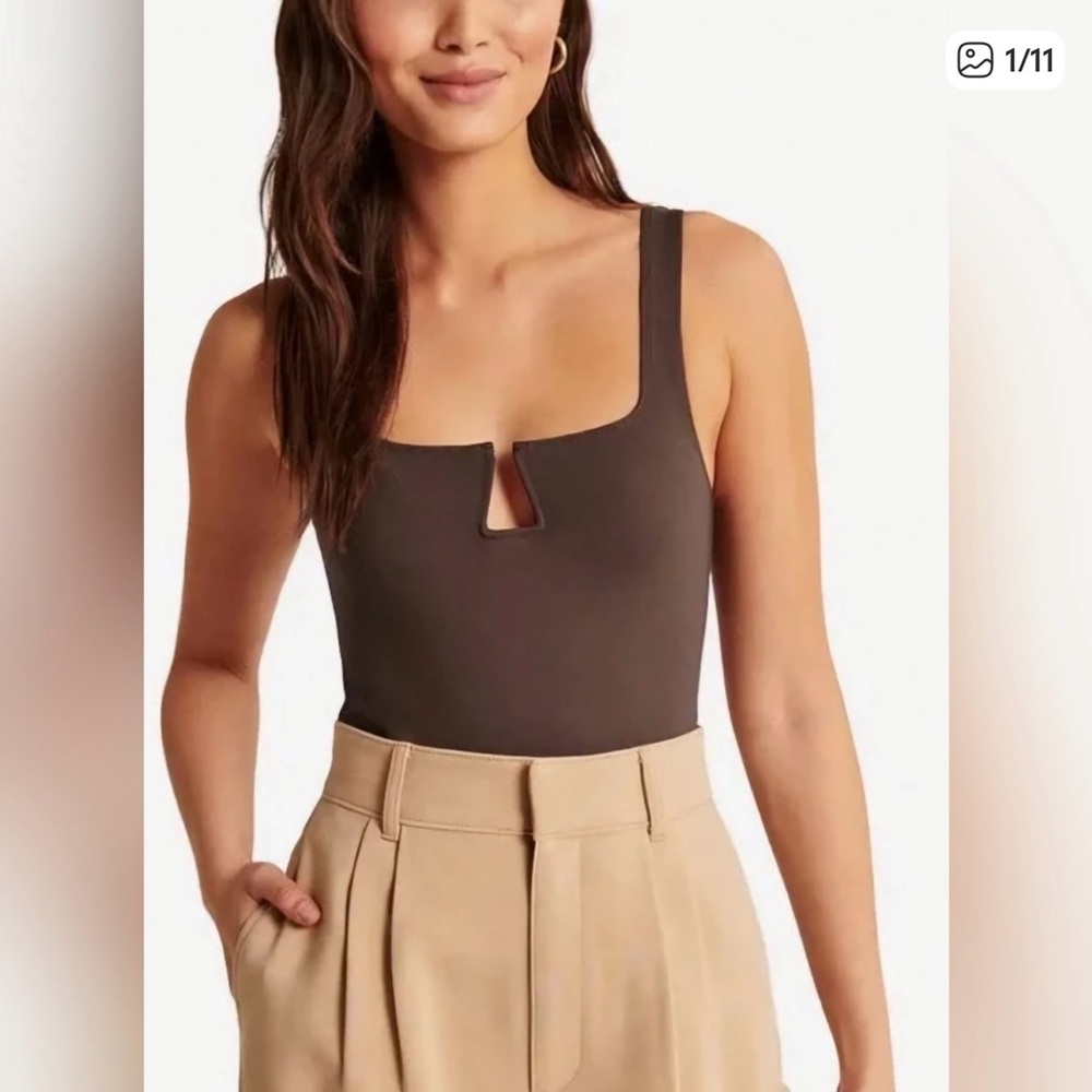 Abercrombie & Fitch LIGHT Brown Square Neck Bodysuit: Size XS - Picture 2 of 5